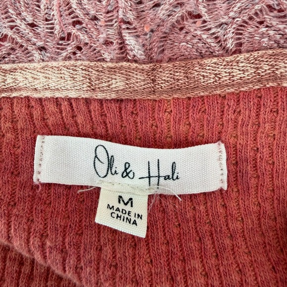 Oli & Hali Women's Hooded Sweater Coral Pink Patchwork Knit Size M - Picture 3 of 6